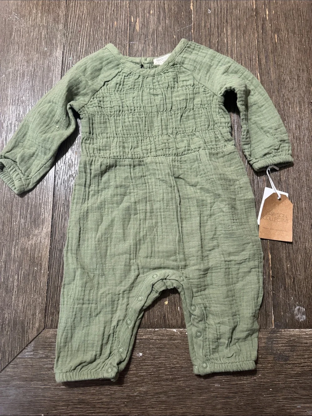 Grayson Collective Baby Gauze Romper 3-6M | Olive Green Muslin One Piece NWT
